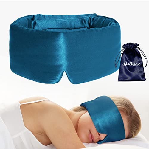 iCooBreeze 100% Natural Silk Eye Mask for Women Men, Soft Pressureless Cooling Blackout Eye Covers for Sleeping, Large Size Sleep Mask fits All Heads Adjustable, 1PC, Vivid Blue - Image 1
