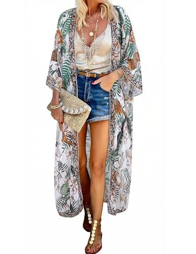 MayBuy Womens Long Swimsuit Kimonos Beach Coverups Summer Casual Loose Boho Lightweight Cardigans - Image 1