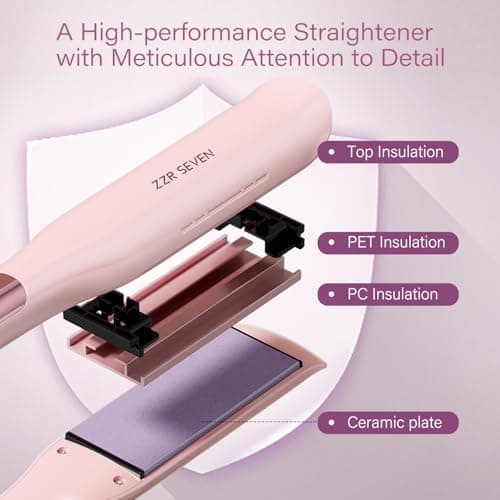 ZZR SEVEN Hair Straightener, 1.25” Flat Iron and Curler 2 in 1, Ceramic Coating, Quick Heat Up, 4 Temp. Options, for All Hair Type, Less Frizz, Shinier and Smoother, Dual Voltage for Travel (Pink) - Thumbnail 6