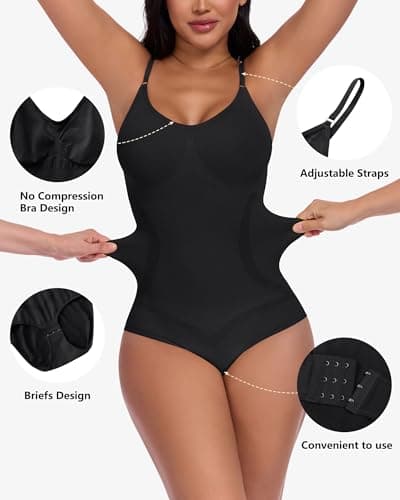 POSESHE Women's Seamless Shapewear V-Neck Bodysuit Tummy Control Body Shaper Waist Snatching Bodysuit - Thumbnail 2