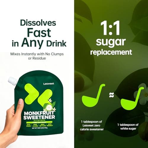 Lesweet Monk Fruit Sweetener with Erythritol, Monk Fruit Extract, 1:1 White Sugar Substitute, Zero Calorie, Keto Friendly, Non-GMO, Perfect for Coffee & Baking, 16 oz (Pack of 1) - Thumbnail 4