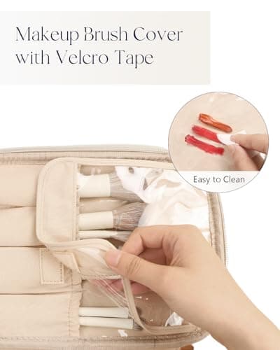 Prite Makeup Bag, Large Capacity Portable Travel Cosmetic Bag, Waterproof Makeup Organizer for Women with Handle and Divider (001 Black) - Thumbnail 4