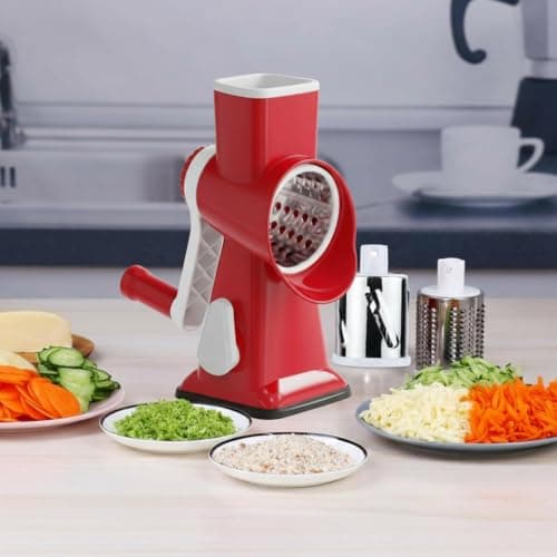 YOUCZON Rotary Cheese Grater Multi-Purpose Stainless Steel Cheese Shredder - Cheese Grater With Handle Effortless Grating of Carrots, Potatoes, Vegetables, and Fruits (Red) - Thumbnail 6