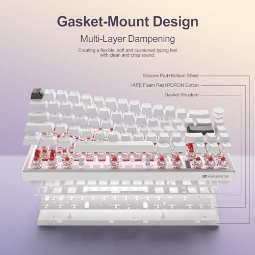 YOUSUOMASTER X82 Wired Gaming Keyboard with Volume Knob,60% Mechanical Keyboard Gasket Mount RGB Backlit with Software,Mini Keyboards with 66 Keys Hot Swappable Red Switch,Translucent Characters White - Thumbnail 3