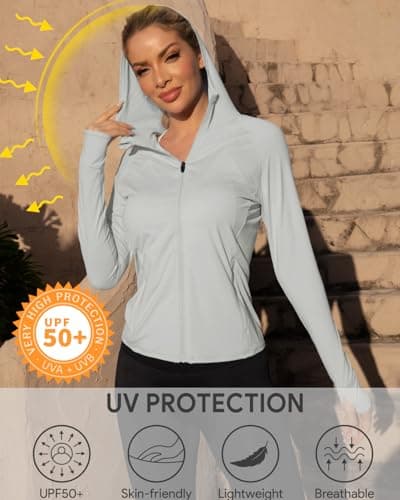We1Fit Women's Lightweight UPF 50+ Sun Protection Shirt Hoodie Long Sleeve Hiking Outdoor Camping Jacket Grey - Thumbnail 4