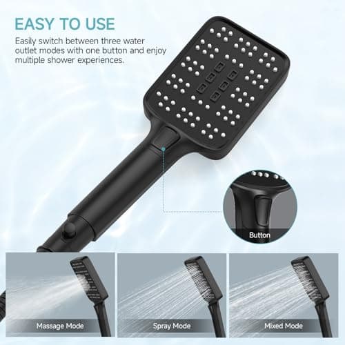 Rain Shower Head with Handheld Spray Combo Set, Adjustable 12" Rainfall Dual Shower Head, Double&Tandem Shower Head, Waterfall Showerhead Bathroom -Matte Black - Thumbnail 5
