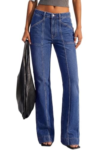 BTFBM Straight Leg Jeans for Women Stretchy Curve Appeal Pants Dark Blue - Image 1