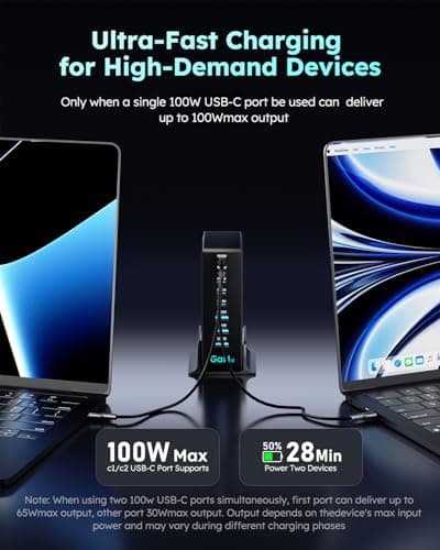 380W USB-C Charger Block, 8-Port USB-C Charging Station PD 30W + 100W PC Laptop, Fast Charging Hub with High-Power Fast Charging Cable for MacBook Pro/Air, DELL, iPad, iPhone, Samsung Galaxy Black - Thumbnail 4