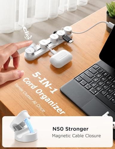 5-in-1 Magnetic Cord Organizer JOYROOM Cable Clips[Adjustable Sliding Track] Under Desk Adhesive Cord Management Wire Keeper for Computer Phone, Office Workspaces Table Organization Home Accessories - Thumbnail 2