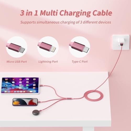 Multi Charging Cable, 3 in 1 Charging Cord for Multiple Devices, USB Cable Universal Charger with Type-C/IP/Micro USB for iPhone17-12/Android/Pad and More, Car Charger Travel Essentials(2Packs 4FT) - Thumbnail 3