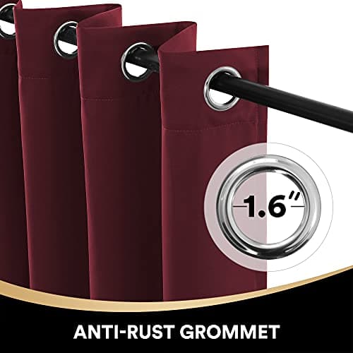 PrinceDeco Christmas Decorations 100% Blackout Curtains for Bedroom Sound Proof Drapes with Backing Full Light Blocking Panels for Patio Sliding Door Grommet Curtains 2 Sets (Burgundy Red, 52x96 in) - Thumbnail 3