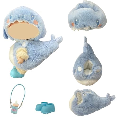 Ezcora 3PCS Animal Costume Outfits for 17cm Dolls, Include Blue Shark, Pink Dinosaur and Yellow Bee Clothes with Shoes and Mini Bags, Cute Dress Up Accessories for Plush, (No Dolls) - Thumbnail 5