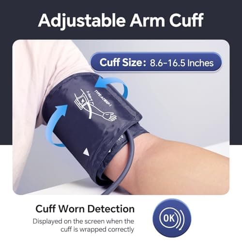 Sinocare Blood Pressure Monitor, Upper Arm Blood Pressure Monitors for Home Use, Adjustable Arm Cuff 8.6"-16.5", One-Button Operation, Dual User, Accurate & Practical (Black) - Thumbnail 6