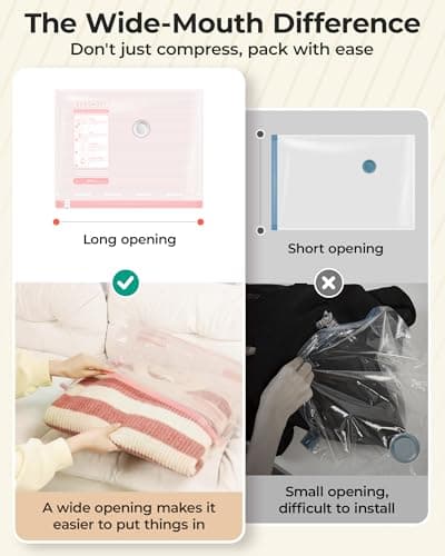 BAGSMART Vacuum Bags for Travel with Rechargeable Air Pump, Portable Space Saver Bags for Travel & Home, Vacuum Compression Seal Bag for Clothing, Blanket, 15 Pack-Pink - Thumbnail 5