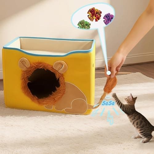 CWV Interactive Cat Toys for Indoor Cats, Kitten Toys with Scratch Pad， Cat Hideaway with Peekaboo Holes, Lion Cat House Cave with Soft Pillow - Thumbnail 3
