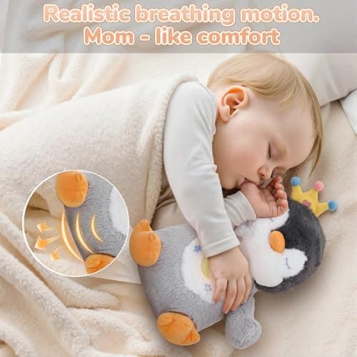 FATIRO Breathing Stuffed Animal, Soothe Snuggle Penguin Plush for Anxiety, Breathing Buddy with Interactive Realistic Breathing Motion & Gentle Snoring Plush for Babies Kids and Adults (Penguin) - Thumbnail 2