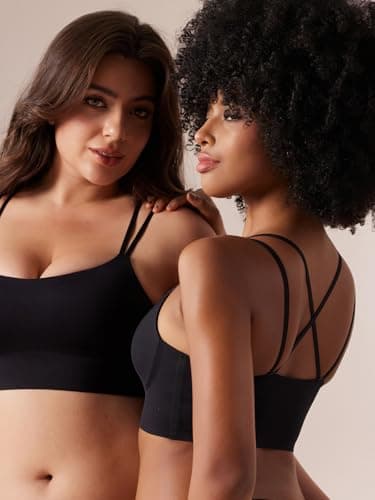 Tarbo T-Shirt Bras for Women No Underwire Criss Cross Back Bra Wireless Seamless No Padding Invisible Bralettes Black XL - Thumbnail 4