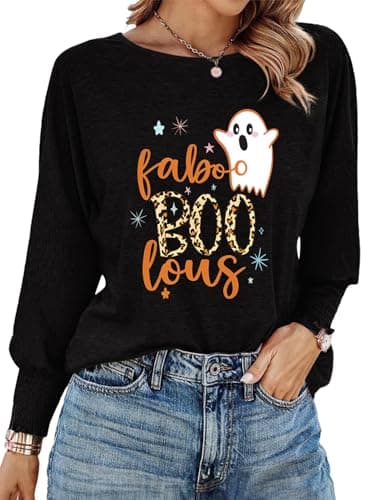 Dokotoo Today Deals Halloween Shirts for Women Crewneck Long Sleeve Tops for Women Trendy 2026 Fall Halloween Costumes Blouses Women's T-Shirts Black a - Image 1