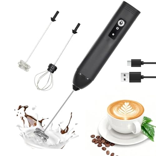 Milk Frother Handheld Rechargeable Electric Frother Wand Coffee Foam Maker with 2 Stainless Stee Whisks & 3 Speeds,Drink Mixer Handheld for for Latte, Cappuccino, Hot Chocolate, Matcha, Egg (Black) - Image 1