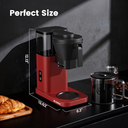 Kismile Drip Coffee Machine,SCA Certified Coffee Maker,Pour Over Coffee Brew with 3s Instant Heat 197-205℉, Adjustable Flow Control, Deep Cold Brew & Keep Warm 40 Min, Easy to Clean (Red) - Thumbnail 6