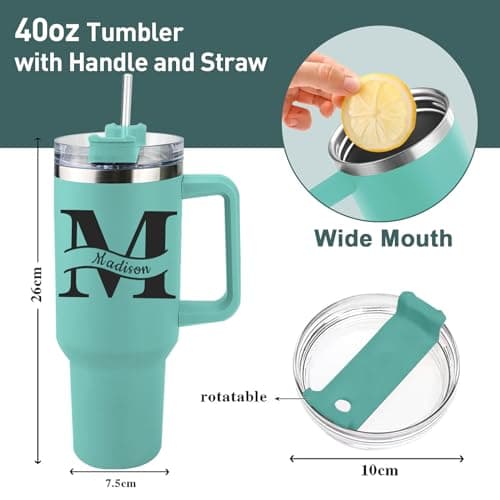 Elemtansy Personalized 40 Oz Tumbler with Handle and Straw, Custom Cup with Name & Birth Flower, Stainless Steel Travel Coffee Tumbler,Personalized Mothers Day Birthday Gifts for Women, Teen Girls - Thumbnail 3