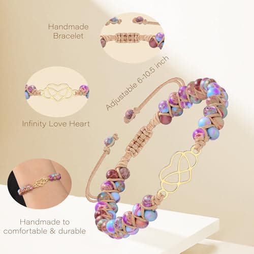 Sistble Girlfriend Bracelets Gifts, Birthday Gifts for Girlfriend Bracelet Infinity Heart Bracelet Jasper Beaded Bracelets for Women Love You Gift Christmas Stocking Stuffers Jewelry - Thumbnail 4