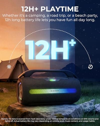 havit Outdoor Bluetooth Speaker, 120W Peak Loud Speakers with Deep Bass, Portable Wireless Speaker IPX6 Waterproof, RGB Light, 12H Playtime, TWS Stereo, EQ, for Party, Beach, Camping, Backyard, Garage - Thumbnail 6