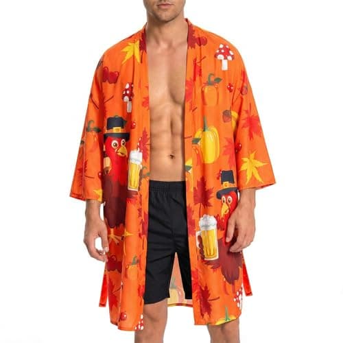 OLAOLA Men Lightweight Kimono Turkey Robe with Belt Japanese Style Robe Jacket Casual Open Front Long Cardigan Cape Coat Outwear - Image 1