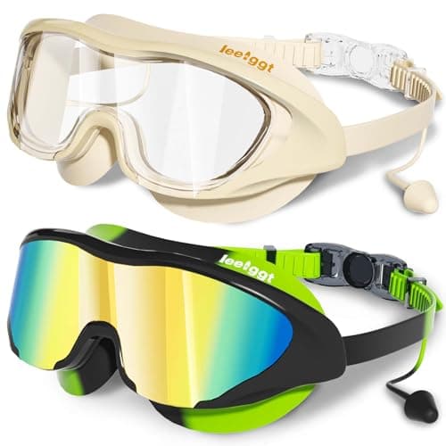 LEEIGGT Anti Fog UV Swimming Goggles for Kids 8-14, 2 Pack Kids Swim Goggles with Ear Plugs Attached
