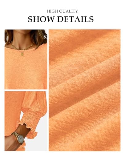 NORACORA Blouses for Women Dressy Casual 3/4 Length Sleeve Womens Tops with Smocked Cuffs Spring Summer Casual Shirts Grapefruit Orange T-481255-XS - Thumbnail 6