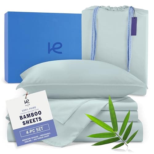 Kickoff Viscose Bamboo Sheets Queen Size 4-pc 100% Organic Bamboo Viscose Bed Cooling Sheets Queen Size Set Cool Bedding for hot Sleepers Sheet Set - Gift Ready Packaging (Coastal Blue, Q)