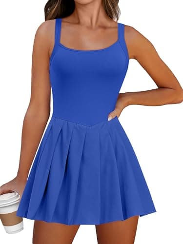 ANRABESS Women's Tennis Athletic Pleated Summer Mini Dress 2025 Golf Workout Build in Shorts Casual Romper Short Sundress Royal Blue Large - Image 1