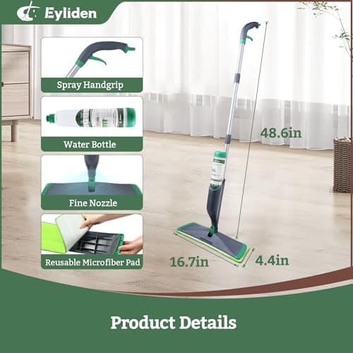 Eyliden Spray Mop with Cleaner Solution, 40ml Bio-Enzyme Floor Cleaner Concentrate - pH Neutral, 2 Microfiber Pads, Long-Lasting Freshness, Effective All-in-One Wet Mops Safe for All Floor Cleaing - Thumbnail 2