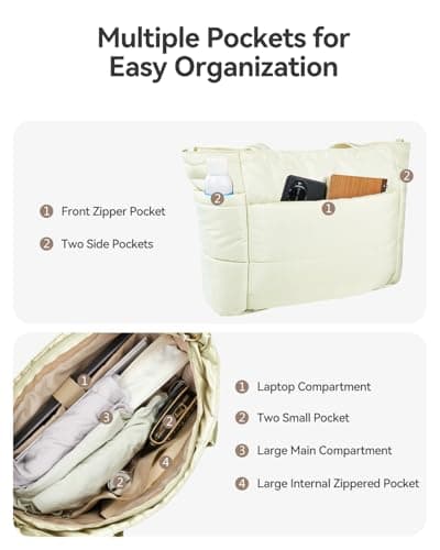 Moyad Travel Tote Bag for Women, Quilted Puffer Purse Lightweight Puffy Handbag for Nurse Teacher Gym Daily Use, Beige - Thumbnail 4