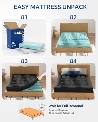 BEDELITE Dorm Room Essentials, Dual Layer 4 Inch Twin XL Memory Foam Mattress Topper for College Students Back to School, 2 Inch Pillow Top Mattress Pad and 2 Inch Cooling Gel Foam (Black) - Thumbnail 6