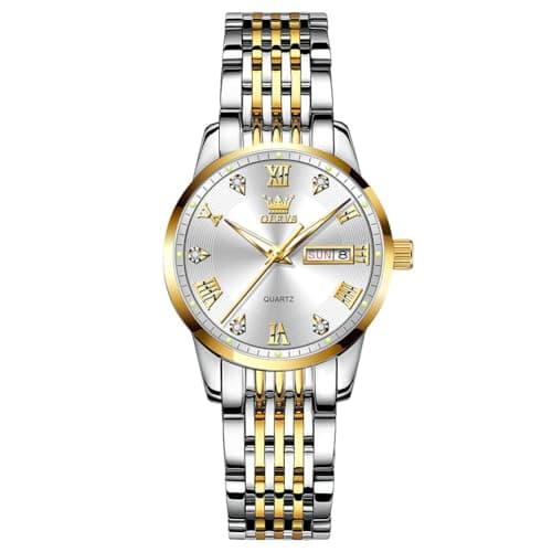 OLEVS Womens Watches Silver Gold Ladies Watches for Women Fashion Small Wrist Two Tone Female Watch with Date Elegant Stainless Steel Waterproof Diamond Dress Analog Quartz Bracelet Reloj para Mujer - Image 1