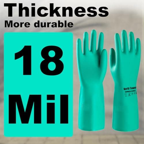 10 Pairs Heavy Duty Nitrile Chemical Resistant Gloves, 18mil,Reusable Latex Rubber Free Heavy Duty Gloves, Acid Alkali Oil Protection, Industrial Use and Household Cleaning, Non-Slip (X-Large) - Thumbnail 2