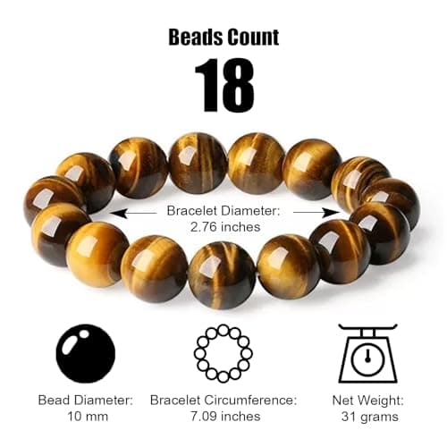 PNNY AMDA Natural Gemstone Bracelets: Handmade Unisex Tiger's Eye 8MM Beaded Stretch Bracelet - Energy Healing and Protection SL-BS-TIG10MM - Thumbnail 2