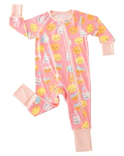aqpa Baby Pajamas for Boys & Girls, Preemie & Newborn Onesies Sleepers, 92% Viscose From Bamboo 2-Way Zippers Footless PJs(Pink cookies 6-12M) - Image 1