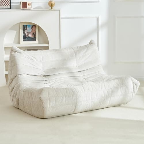 Homguava Bean Bag Chair, Giant Beanbag Chairs for Adults, Memory Foam Fireside Chair, Large Lazy Floor Sofa, Sofa Couch with High-Rebound Foam, Lounge Chair for Living Room, Bedroom (Beige, Loveseat) - Image 1