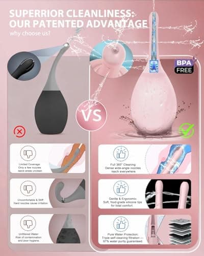 Enemas Anal Douches for Men Women - Enema Bulb with Soft Silicone Nozzles,Anti Backflow Shower Douche Enema Kit,Feminine Care Shower Enema Douche Kit Cleaner Flusher,Shower Tube Connectable,Pink - Thumbnail 2