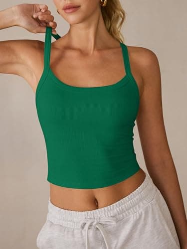 ANRABESS Womens Workout Tops Ribbed Crop Tank Backless Sleeveless Scoop Neck Going Out Camis Shirts 2026 Summer Gym Clothes Green Medium - Thumbnail 5