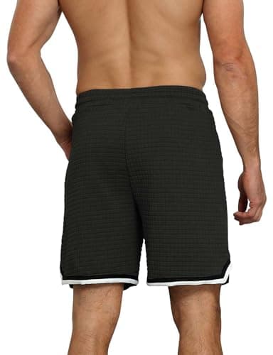 3rd hill Mens Athletic Sweat Shorts Casual Stretch Elastic Waist Waffle Workout Gym Shorts 7" Inseam Running Basketball Short with Pockets Black Medium - Thumbnail 2