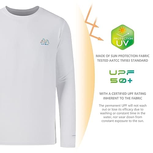 UVSAI Men’s UPF 50+ Long Sleeve Performance T-Shirts Permanent UV Protective Quick Dry for Everyday Hiking Fishing Beach White - Thumbnail 2