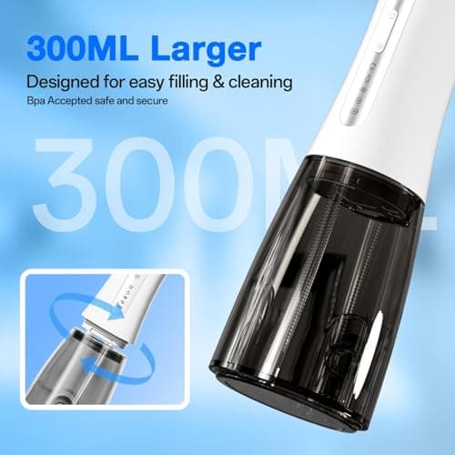 KIWIBIRD Water Dental Flosser Cordless with UVC Light, 3 Modes Portable Oral Irrigator, IPX7 Waterproof, 300ML Tank, Electric Teeth Cleaner for Tonsil Stones, Home & Travel Use (Black & White) - Thumbnail 4