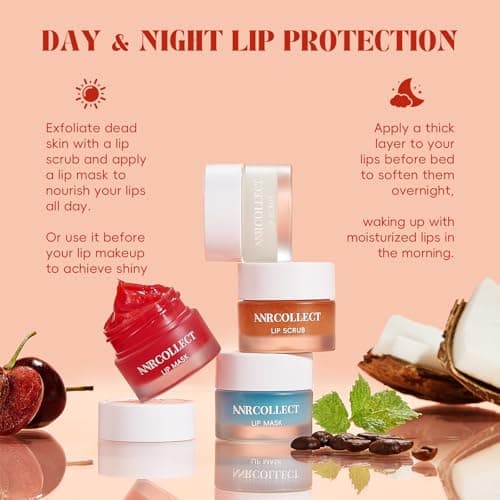 ANRCOLLECT Lip Scrub and Lip Mask Set- Lip Treatment Care Kit with 2 Lip Exfoliator Scrub & 2 Lip Butter Mask, Intense Hydration Set for Dry Chapped Cracked Lips (4 Pack), Valentines Day Gifts - Thumbnail 4