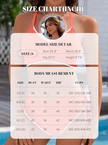 Dridreo Women's Bikini Sets V Neck High Waisted Swimsuits Shell Stitched Two Piece Swimsuit Tie Side Swimwear Brown M - Thumbnail 6