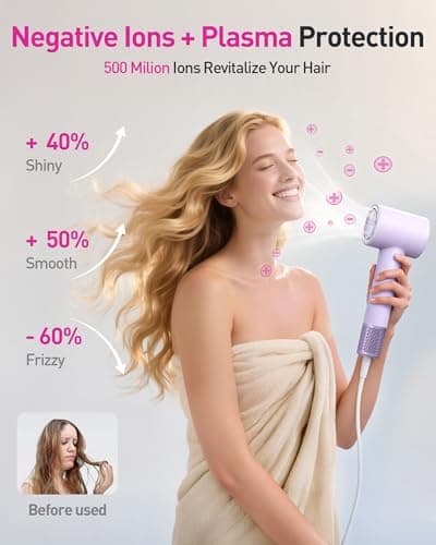 High-Speed Hair Dryer, 160,000 RPM Brushless Motor for Ultra-Fast Drying, 500M Ionic Negative for Frizz Reduce, Low Noise Thermo-Control Blow Dryer with Diffuser for Curly Hair Women and Men,Purple - Thumbnail 2