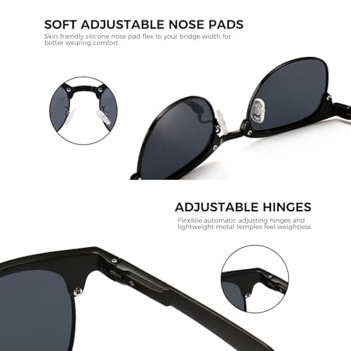 SUNGAIT Classic Half Frame Retro Sunglasses for Women Men with Polarized Lens (Black Frame Gray Lens) - Thumbnail 5