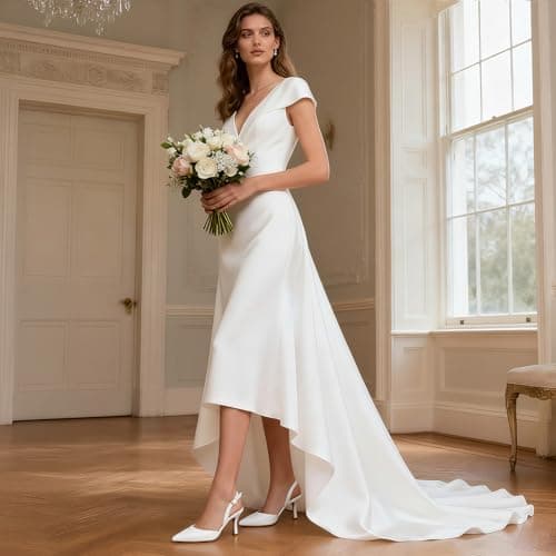Athlefit Closed Pointed Toe Kitten Heels for Women Dress Work Wedding Party Slingback Stiletto Pumps Shoes White, Size 8.5, SAPU2606W - Thumbnail 2